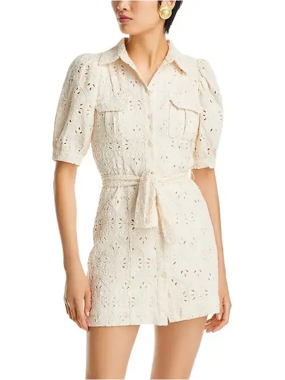 En Saison Nwot Cordelia Eyelet Shirt Mini Dress Ivory, M